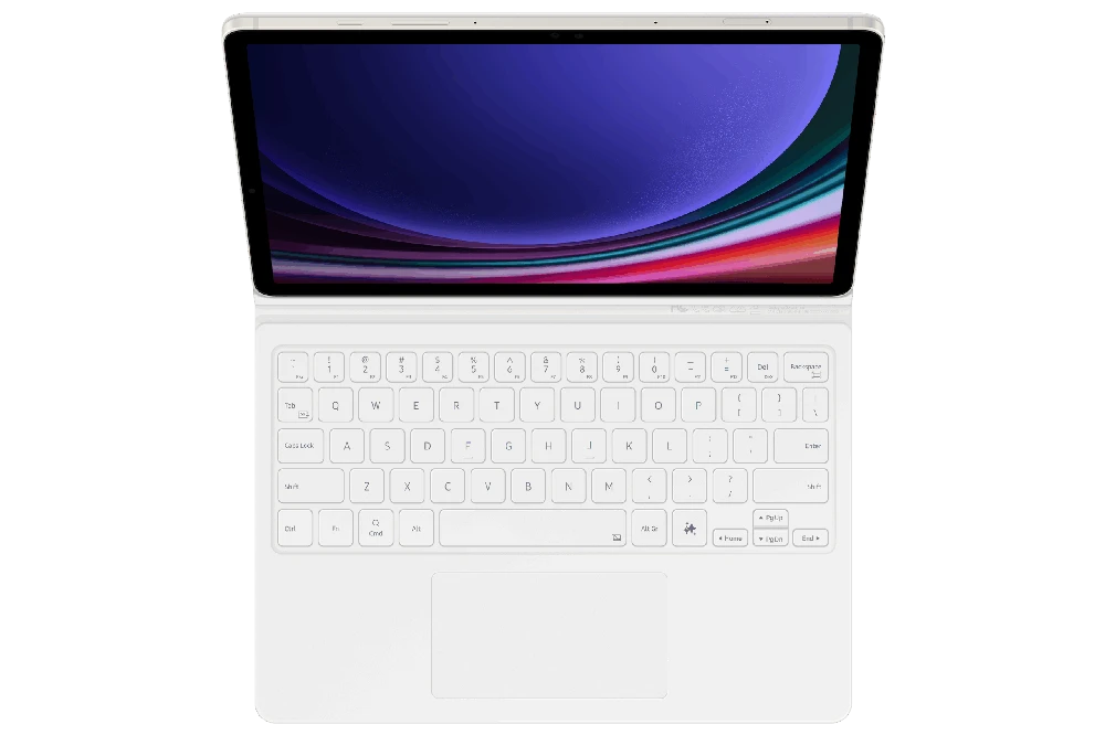 112803 DX725UW knygos tipo dėklas su klaviatūra, skirtas „Samsung Galaxy Tab S9/S9 FE/S10 FE/S10 Lite“, baltas