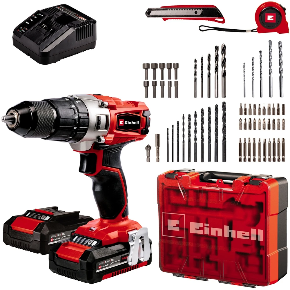 Belaidis Gręžtuvas - Einhell TE-CD 18/2 18V Be Raktelio 2 Greičių Raudonas, Juodas