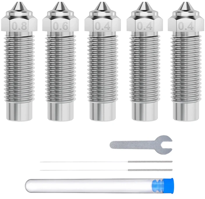 ELEGOO Neptune 4 Plus / 4 Max grūdinto plieno antgalių rinkinys (0.4 mm x 3, 0.6 mm x 1, 0.8 mm x 1)