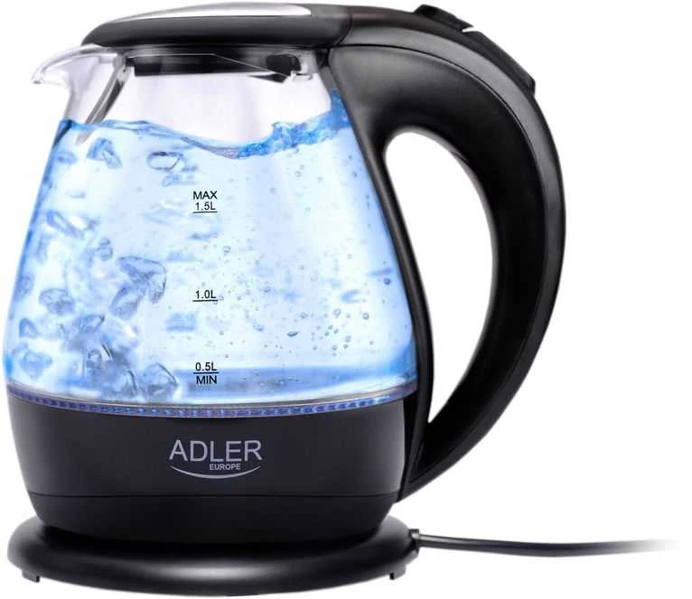 Adler | Virdulys | AD 1224 | Standard | 2000 W | 1.5 L | Glass | 360° rotational base | Juodas