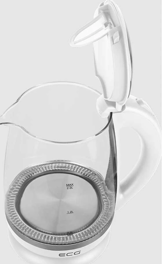 ECG Elektrinė virdulys RK 2020 Baltas Glass, 2 L, 360° base with power cord storage, Mėlyna backlight, 1850-2200 W