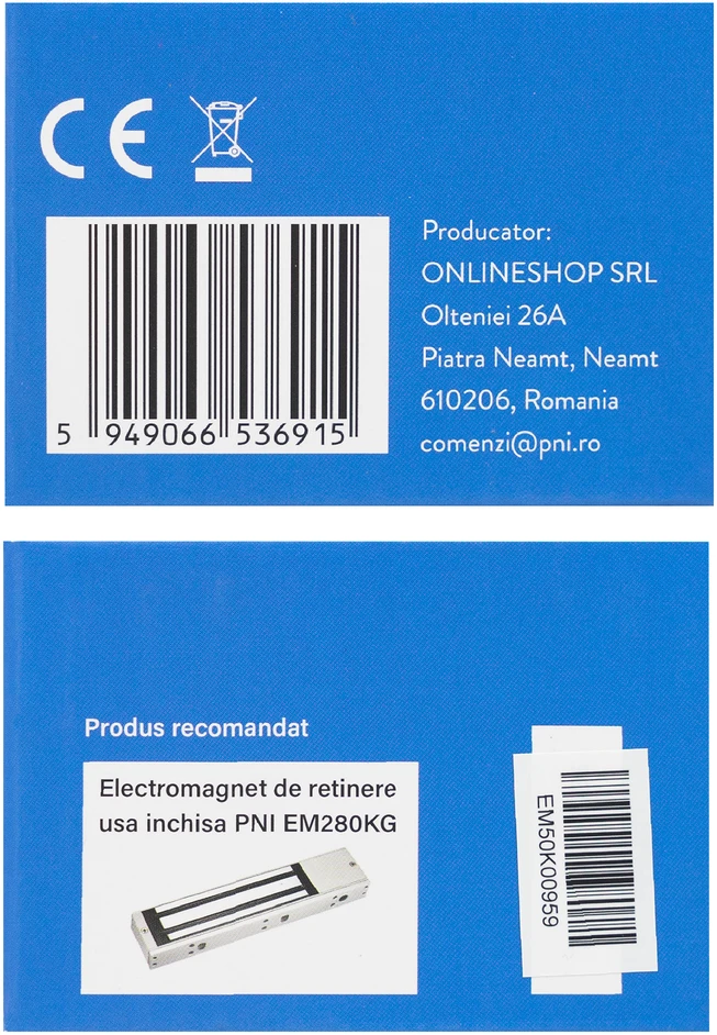 Elektromagnetas durims prilaikyti PNI EM50KG Fail safe, montuojamas ant sienos, 12/24V, laikymo jėga 50 kg