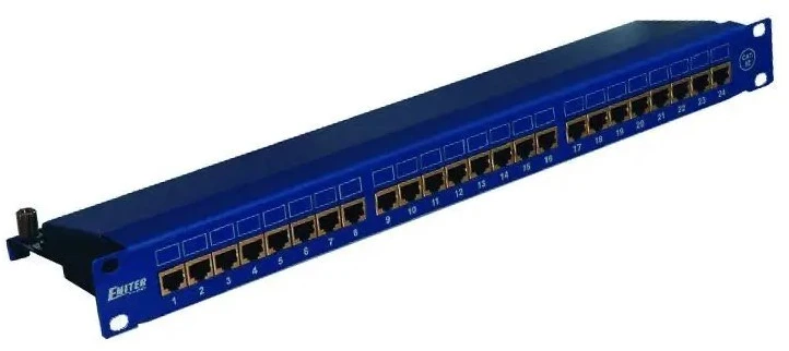EMITERNET Panel 19″, 24xRJ45 STP cat.6 (1U) with shelf, mėlynas DCN/PPFA674EKS248C6