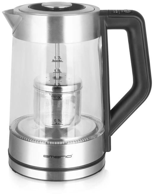 Emerio WK-122730 elektrinis virdulys 1,7 L 2200 W Juoda, Sidabras, Permatomas