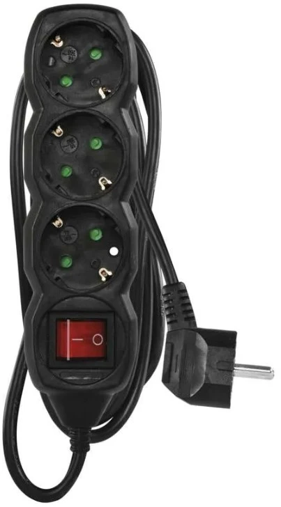 Emos Ilgiklis 3 lizdų 1.5m su įžeminimu, su jungikliu (juodas) 1.5mm²