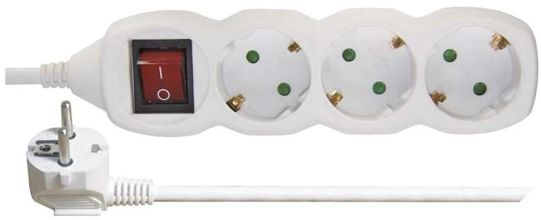 Emos Ilgiklis 3 lizdų 3.0m su įžeminimu, su jungikliu (baltas) 1.5mm²