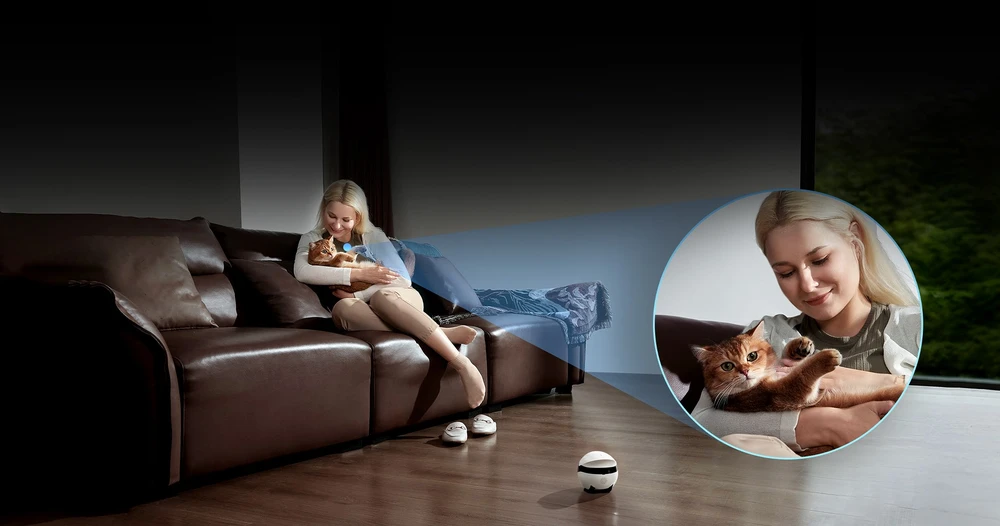Namų robotas kompanijonas Enabot EBO Air 2 Plus FamilyBot su stebėjimo ir skambučių funkcija, violetinis