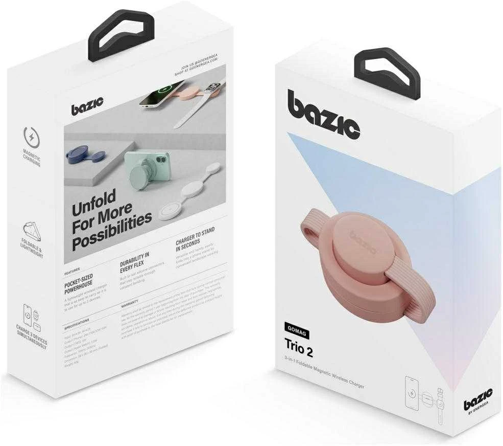 Energea Belaidis įkroviklis Bazic GoMag Trio 2 3in1 15W magnetic skirtas iPhone/Watch/AirPods rožinės spalvos