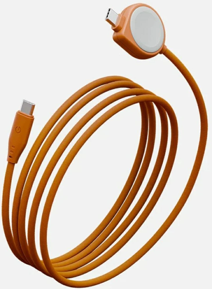 „Energea Flow Duo Watch 2-in-1“ laidas USB-C į USB-C + „Apple Watch“ įkroviklis, 480 Mb/s, 60 W, 1,5 m, oranžinis