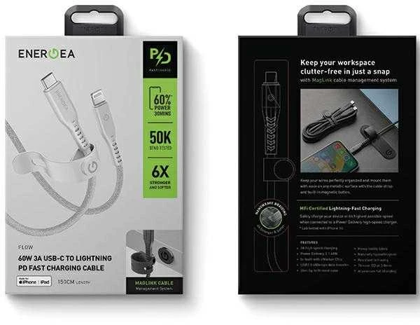 ENERGEA Flow USB-C į Lightning C94 MFI Kabelis 1.5m Baltas 60W 3A PD Fast Charge