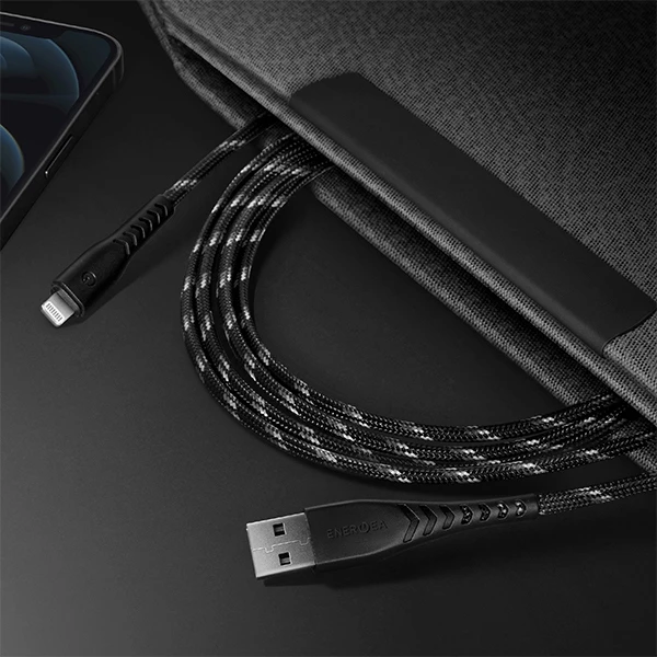 ENERGEA Nyloflex USB – Lightning Kabelis Charge and Sync C89 MFI 1.5m juodos spalvos