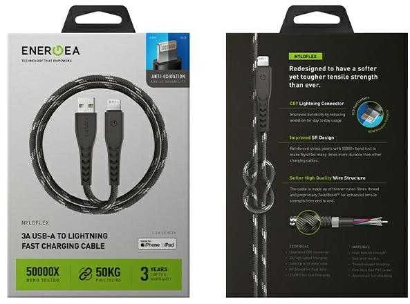 ENERGEA Nyloflex USB – Lightning Kabelis Charge and Sync C89 MFI 1.5m juodos spalvos