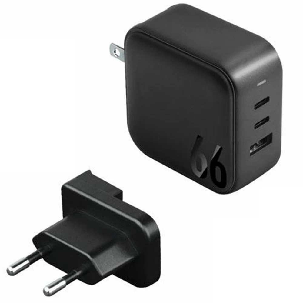 ENERGEA Laidinis įkroviklis 1xUSB+2xUSB-CPD-PPS-QC 3.0 66W 2C1A juodos spalvos US+EU Travelite GAN66
