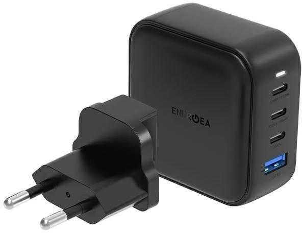 ENERGEA Laidinis įkroviklis 1xUSB+3xUSB-CPD-PPS-QC 3.0 100W 3C1A juodos spalvos US+EU Travelite GAN100