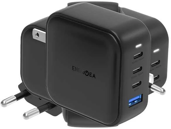 ENERGEA Laidinis įkroviklis 1xUSB+3xUSB-CPD-PPS-QC 3.0 100W 3C1A juodos spalvos US+EU Travelite GAN100