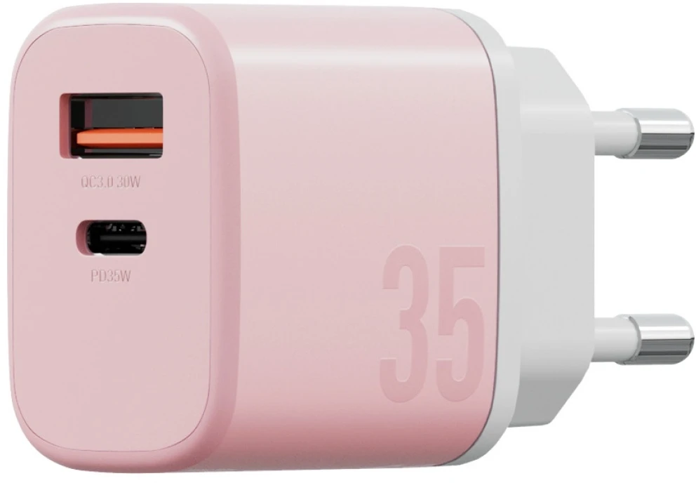 Energea Laidinis įkroviklis Bazic GoPort Velox Kit USB-C/USB-A GaN 35W su kabeliu, rožinis