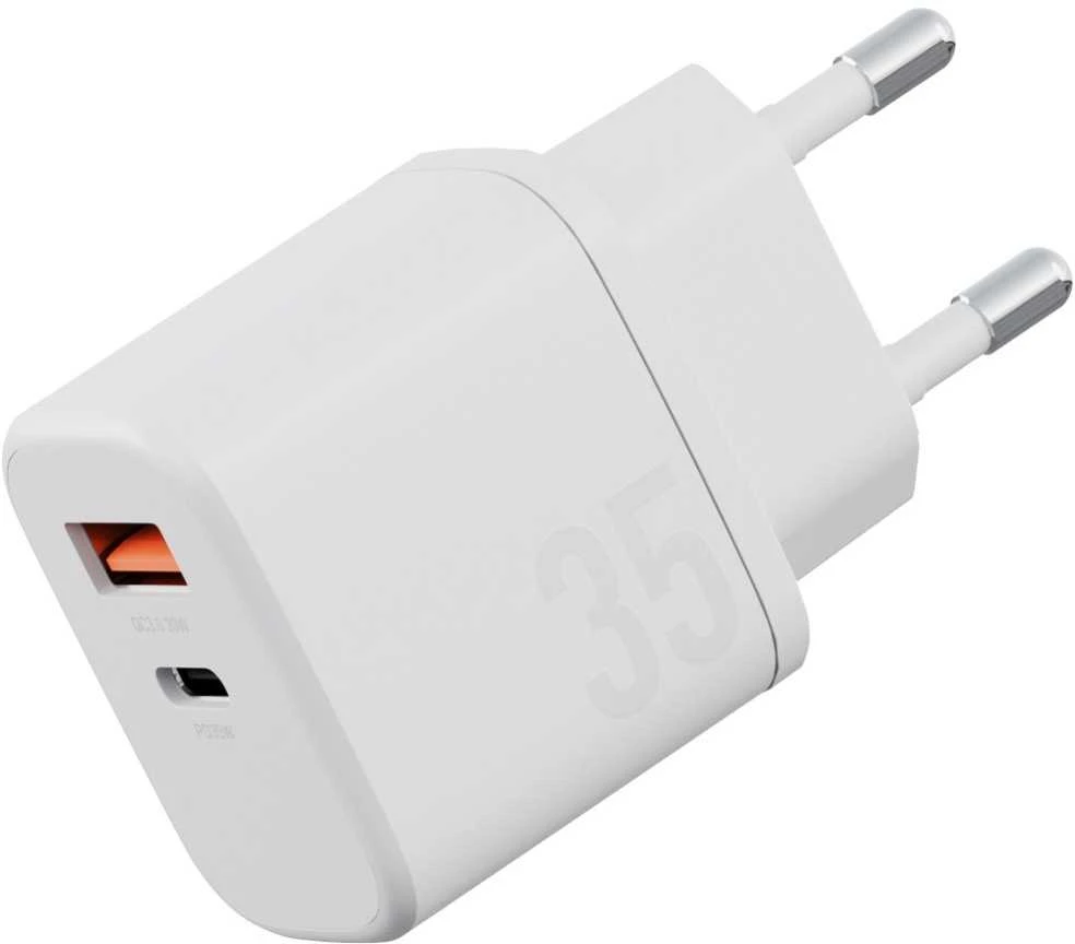 Energea Laidinis įkroviklis Bazic Goport Velox Kit 1xUSB-C 1xUSB-A GaN 35W with cable baltos spalvos