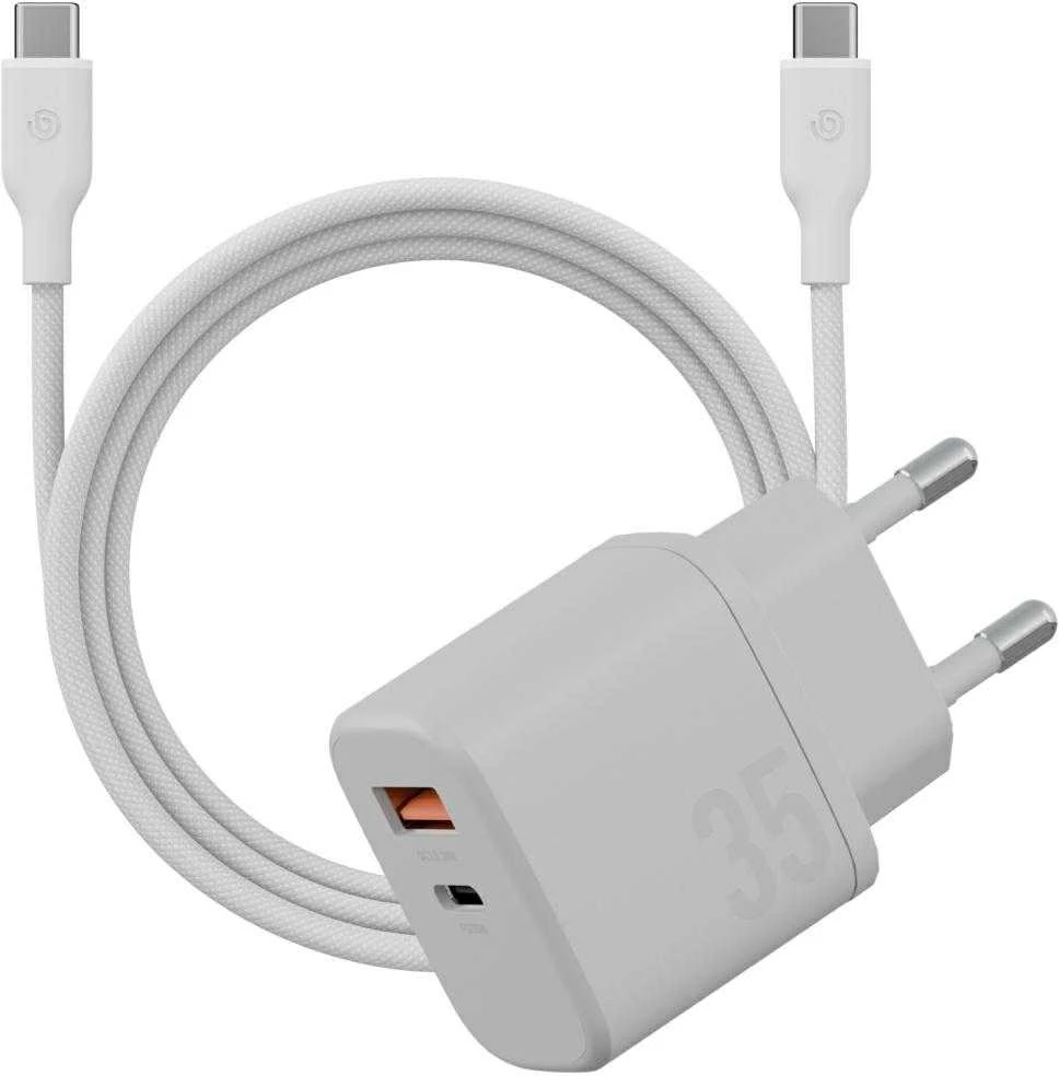 Energea Laidinis įkroviklis Bazic Goport Velox Kit 1xUSB-C 1xUSB-A GaN 35W with cable baltos spalvos