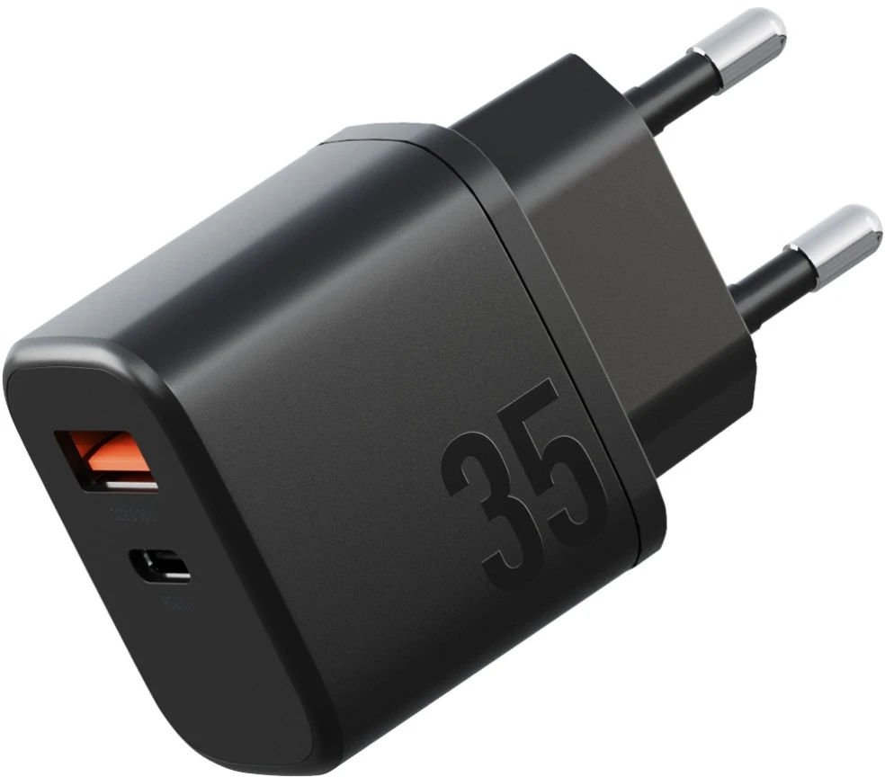 Energea Laidinis įkroviklis Bazic Goport Velox Kit 1xUSB-C 1xUSB-A GaN 35W with cable juodos spalvos
