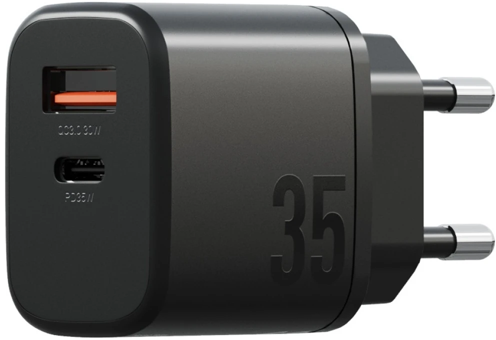 Energea Laidinis įkroviklis Bazic Goport Velox Kit 1xUSB-C 1xUSB-A GaN 35W with cable juodos spalvos