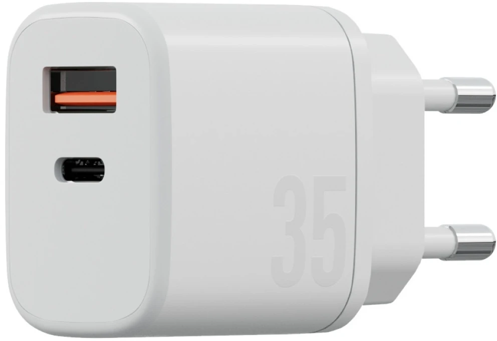 Energea Laidinis įkroviklis Bazic Goport Velox Kit 1xUSB-C 1xUSB-A GaN 35W with cable baltos spalvos