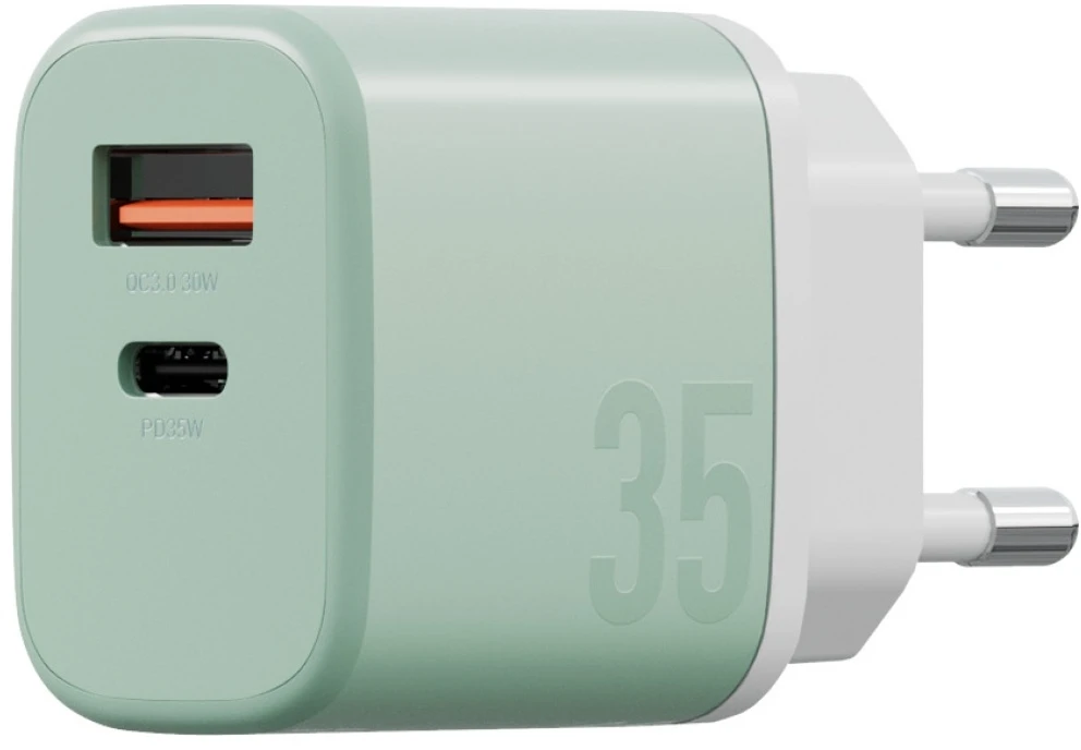 Energea Laidinis įkroviklis Bazic GoPort Velox Kit USB-C/USB-A GaN 35W with cable žalias