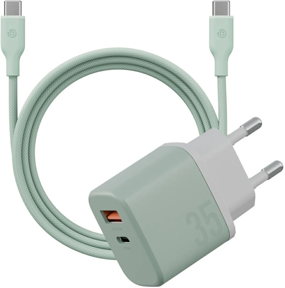 Energea Laidinis įkroviklis Bazic GoPort Velox Kit USB-C/USB-A GaN 35W with cable žalias