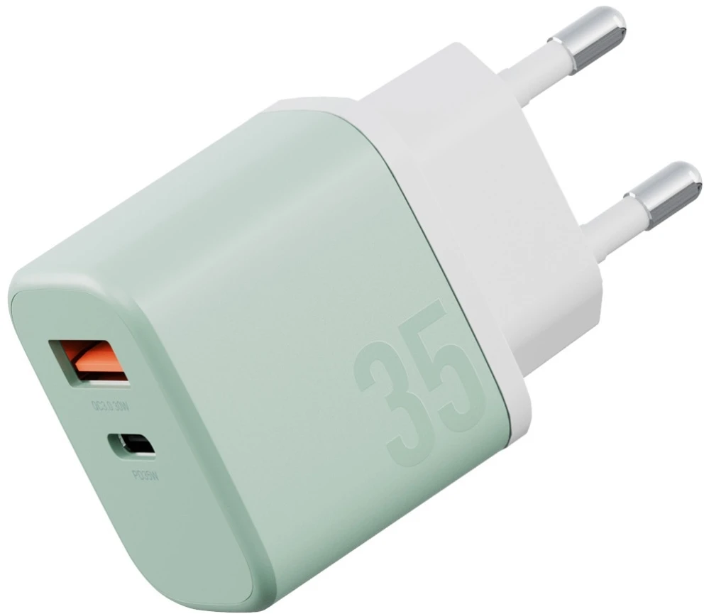 Energea Laidinis įkroviklis Bazic GoPort Velox Kit USB-C/USB-A GaN 35W with cable žalias