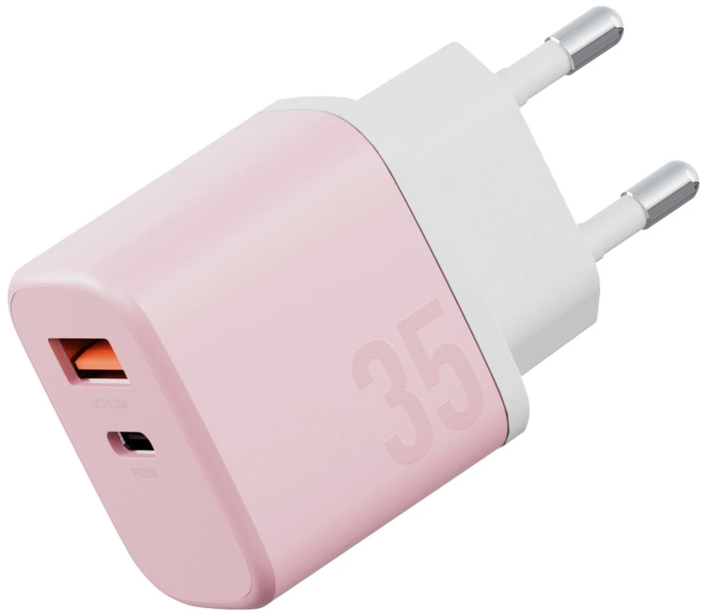 Energea Laidinis įkroviklis Bazic GoPort Velox Kit USB-C/USB-A GaN 35W su kabeliu, rožinis
