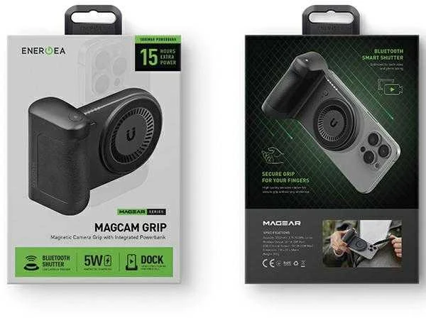 ENERGEA nuotraukų laikiklis su įmontuotu išoriniu akumuliatoriumi Magear MagCam Grip Juodas MagSafe PG-MAGCAMGRIP-BL