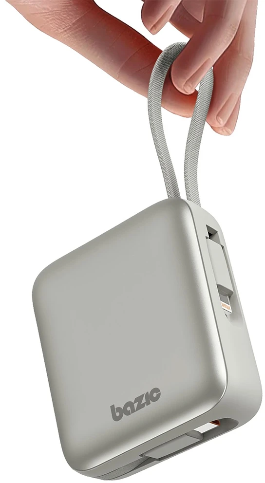 Energea Išorinė baterija 3in1 Bazic Fusion Mini 10000mAh su USB-C/Lightning laidu, pilkos spalvos