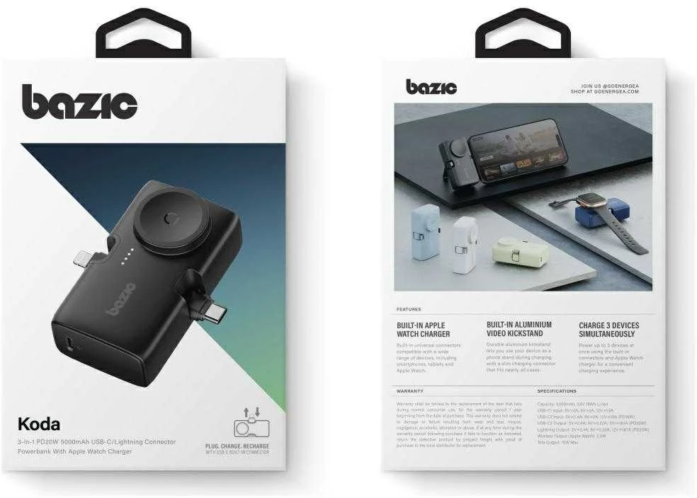 Energea PowerBank 3in1 Bazic Koda 5000mAh PD20W USB-C/Lightning juodos spalvos