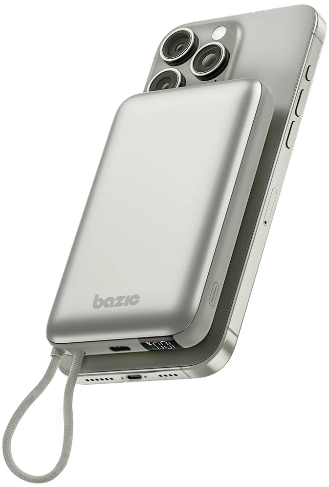 Energea Išorinė baterija Bazic Fusion Mag 10000mAh MagSafe su USB-C laidu, pilkos spalvos