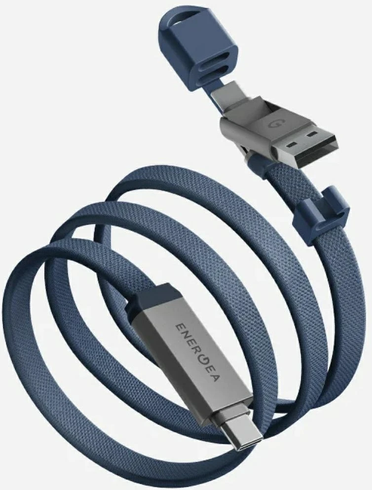 Energea Sheath Travel 2-in-1 Kabelis USB-C į USB-C/USB-A 480Mbps 60W 1.2m mėlynas