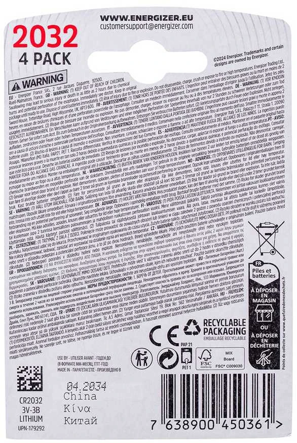 Energizer CR2032 4 vnt. 3V Eco baterijos