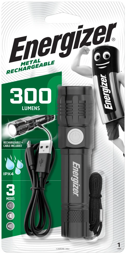Energizer metalinis rankinis įkraunamas žibintuvėlis 300lm, 1x 18650 IPX4