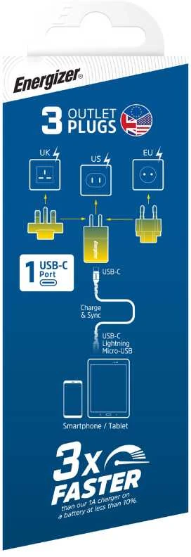 Energizer Ultimate - Multiplug EU / UK / US GaN 20W PD mains įkroviklis žalios spalvos