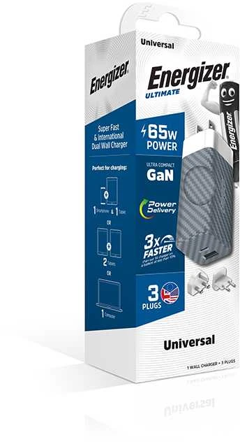 Energizer Ultimate - Multiplug EU / UK / US GaN USB-C & USB-A 65W PD mains įkroviklis sidabro spalvos