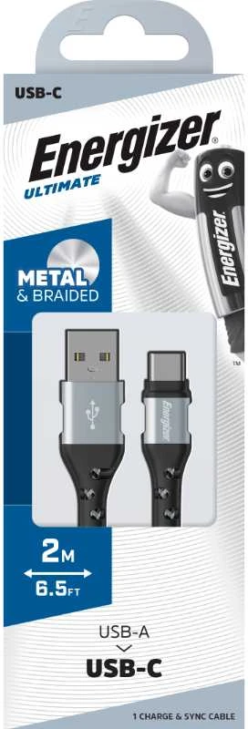 „Energizer Ultimate“ USB-A–USB-C jungiamasis kabelis, 2 m, Sidabrinis