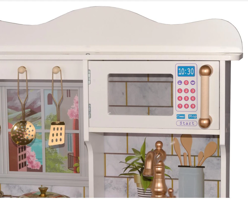 Enero Toys Medinė vaikiška virtuvėlė su LED 60x30x88,5cm