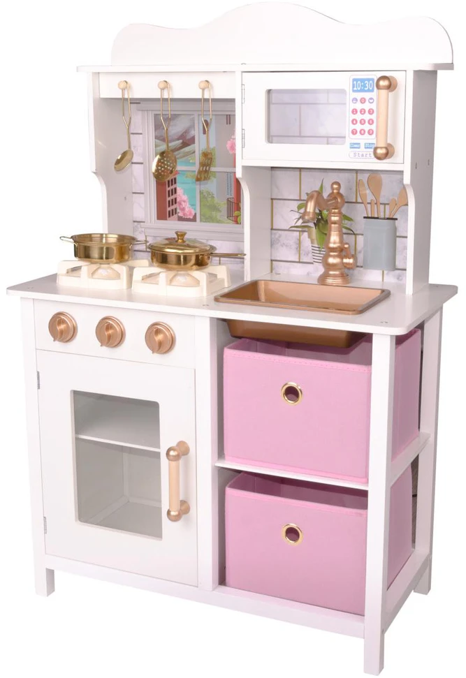Enero Toys Medinė vaikiška virtuvėlė su LED 60x30x88,5cm