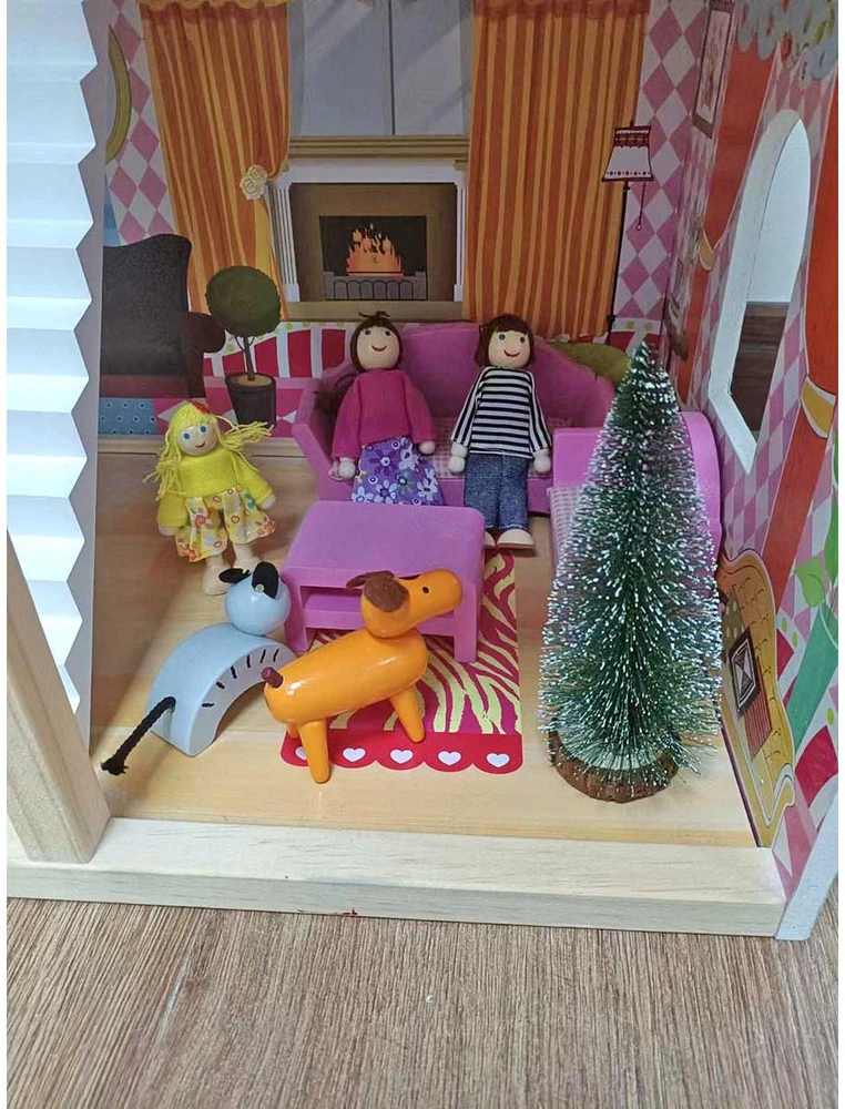 Enero Toys Medinis lėlių namelis su apšvietimu Enero