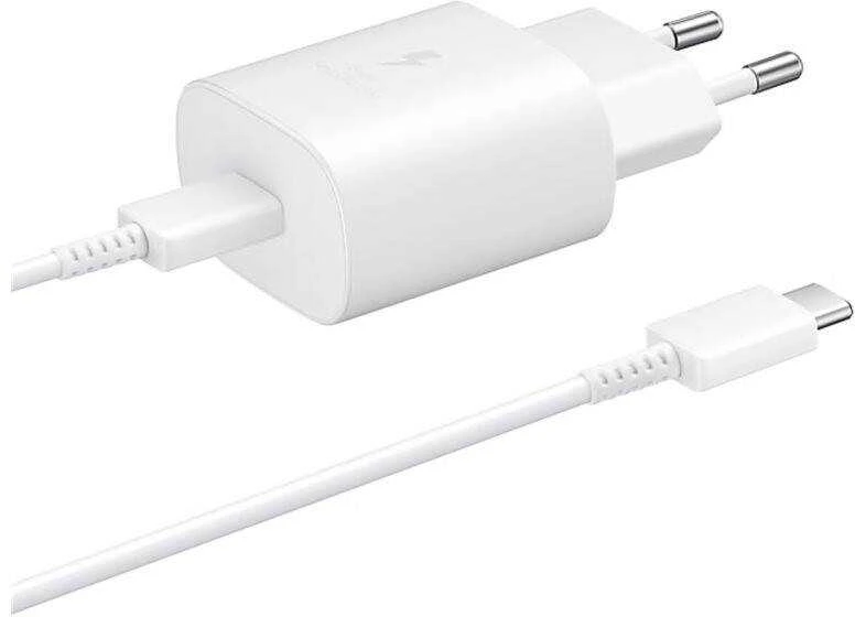 112803 EP-TA800EWE + EP-DA905BWE Samsung 25W kelioninis įkroviklis + USB-C/USB-C Data kabelis baltos spalvos (OOB Bulk)