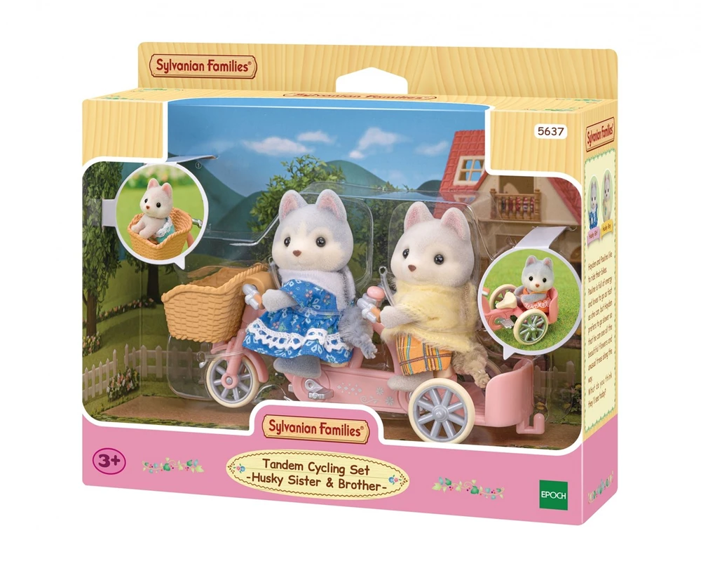 Sylvanian Families Epoch Figūrėlės husky šuniukai su dviračiu rinkinys