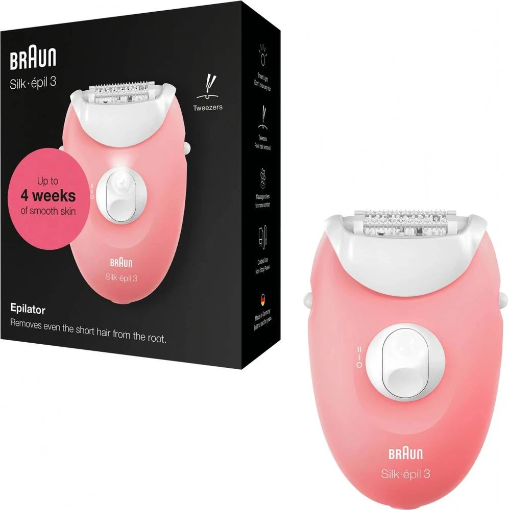 BRAUN Silk-épil 3 SES 3-176 Epilator, Baltas and Rožinė