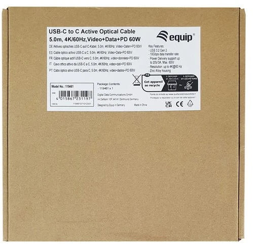 Equip 119466 USB kabelis USB 3.2 Gen 2 (3.1 Gen 2) 5 m USB C 10 Gbit/s 60 W Juoda