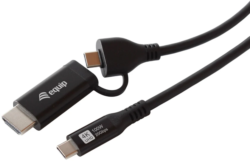 Equip 128437 vaizdo kabelio adapteris 3 m C tipo USB HDMI + USB Type-C Juoda