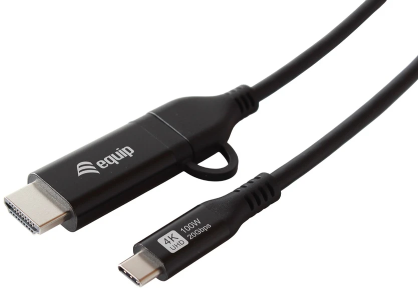 Equip 128437 vaizdo kabelio adapteris 3 m C tipo USB HDMI + USB Type-C Juoda