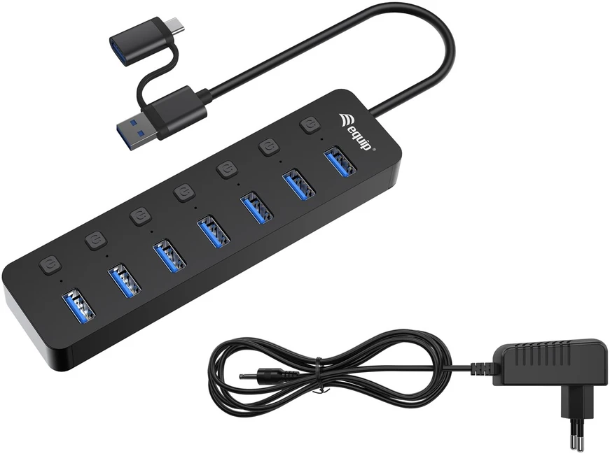 Equip 128965 sąsajos šakotuvas USB 3.2 Gen 1 (3.1 Gen 1) Type-A 5000 Mbit/ai Juoda