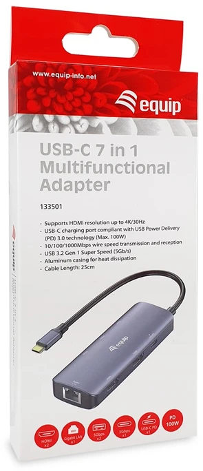 Equip 133501 knyginių kompiuterių dokas / jungčių replikatorius Vielinis USB 3.2 Gen 1 (3.1 Gen 1) Type-C Pilka